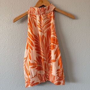 Angie Women's Orange Cream Tropical Leaf Print Smocked Halter Top Size Large